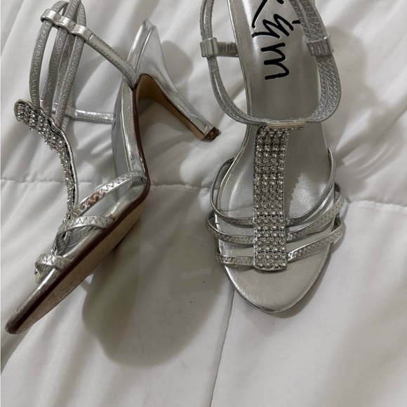 Silver Rhinestone Strappy Heels - Picture 2 of 7